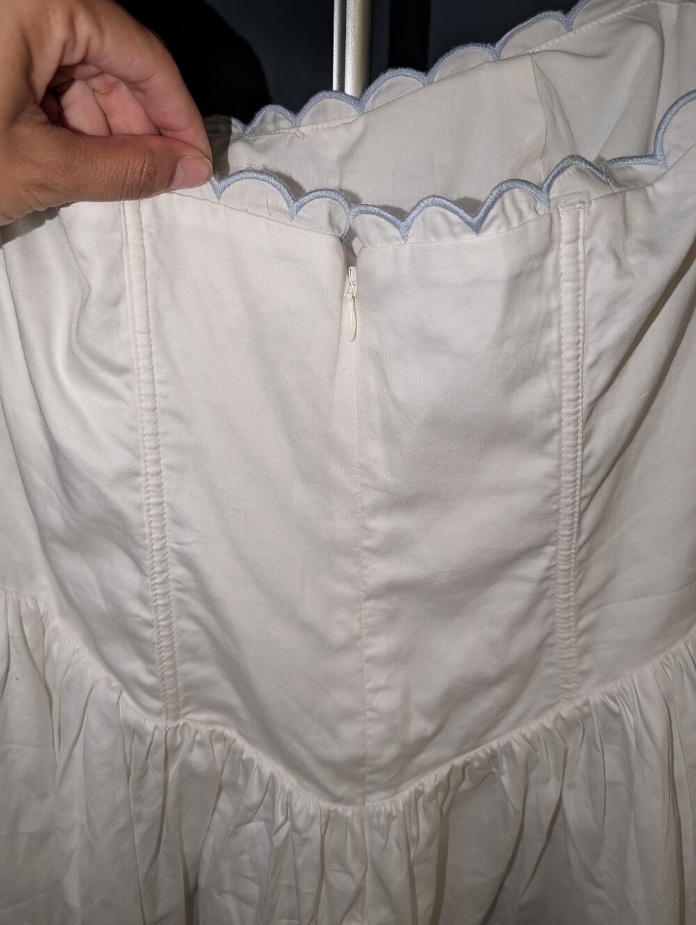 For Love & Lemons White Mini Dress with Blue Trim - Picture 4 of 5